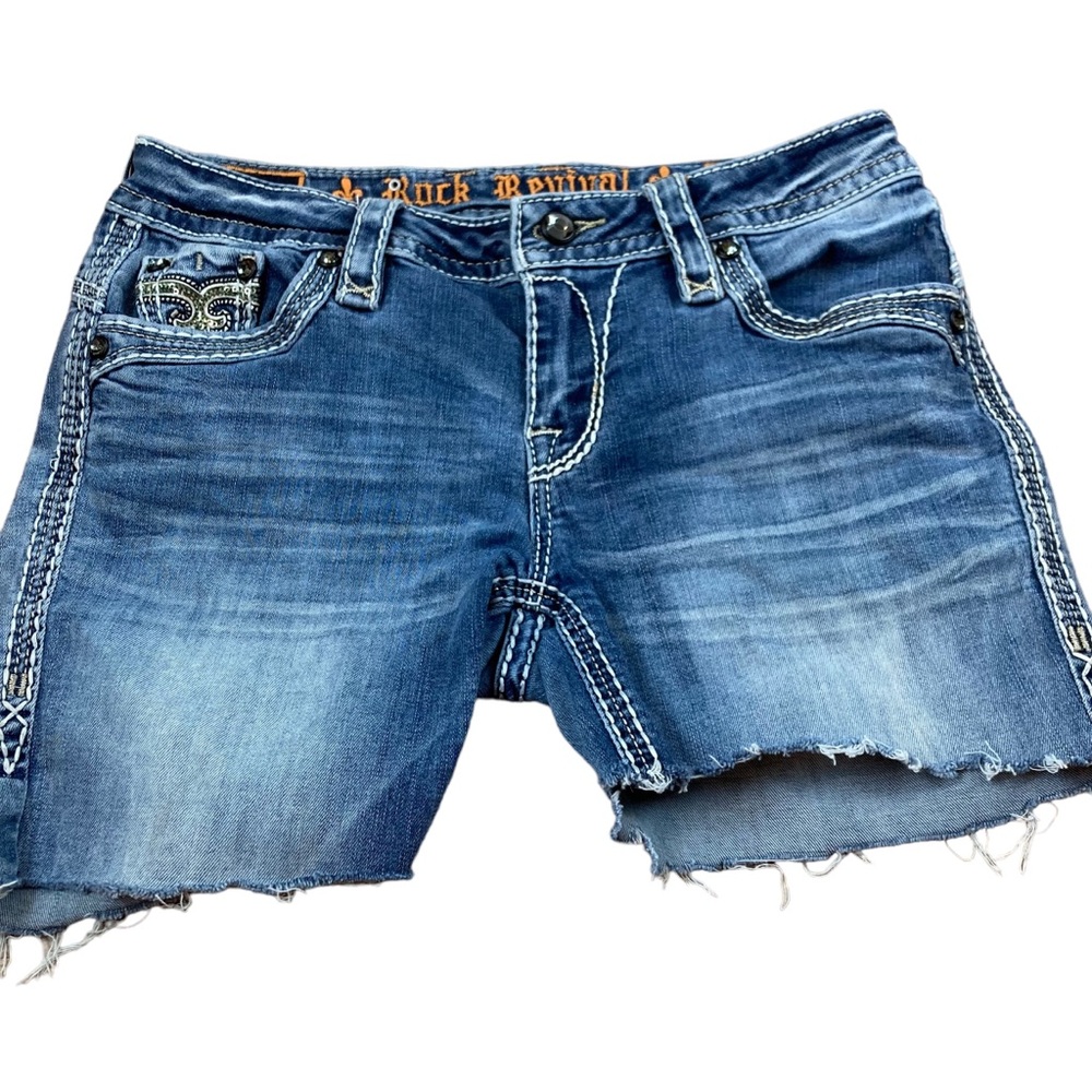 Rock Revival Washed Blue Distressed Cutoff Jean Shorts